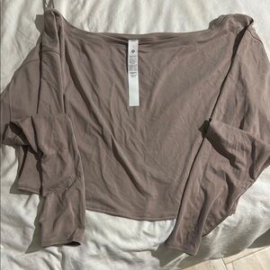 Long Sleeve Off-Shoulder Top in Taupe